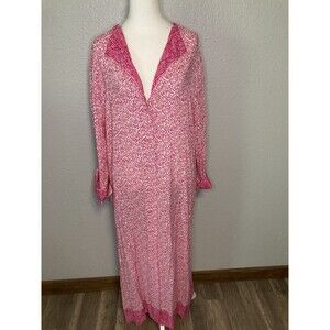 Oscar de la Renta Pink Label Long Robe Kaftan MuMu Button Front Women's L/XL